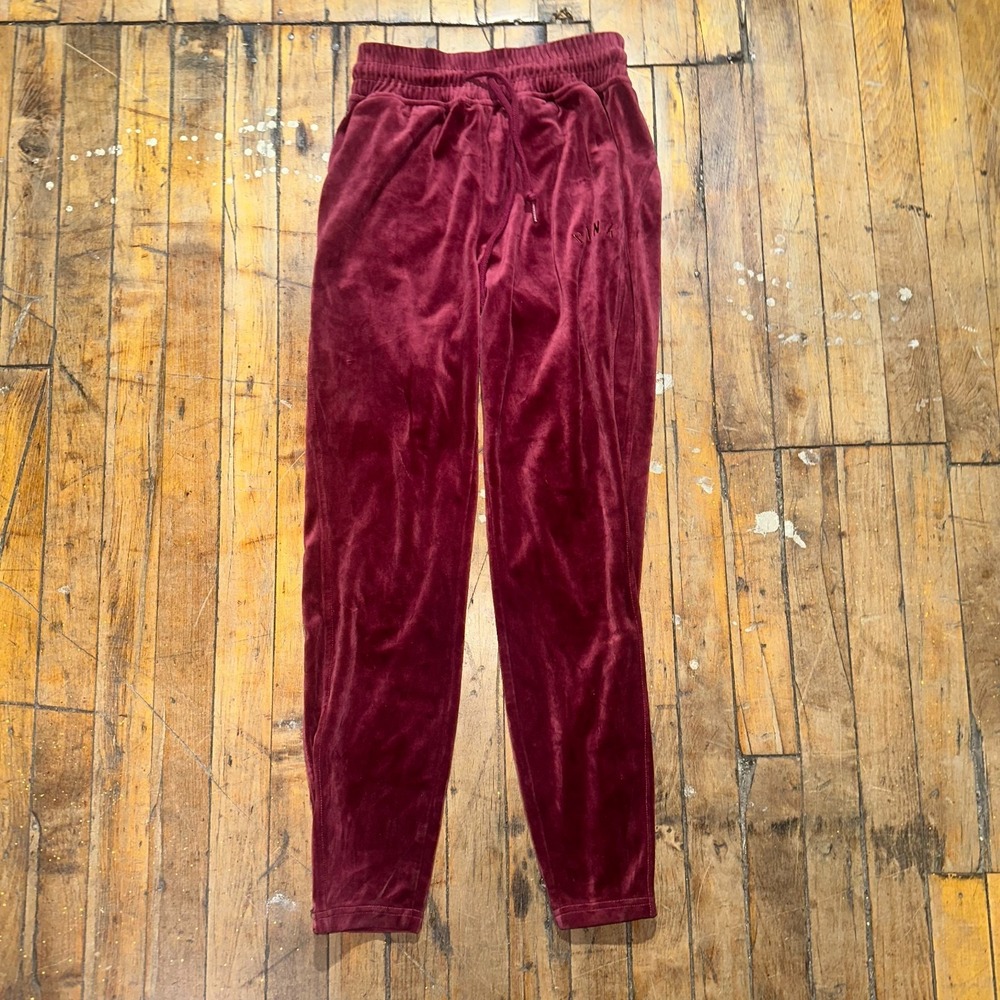 Pink Victoria's Secret Jogger Pants Womens XS Burgundy Velvet Logo Ankle Zip